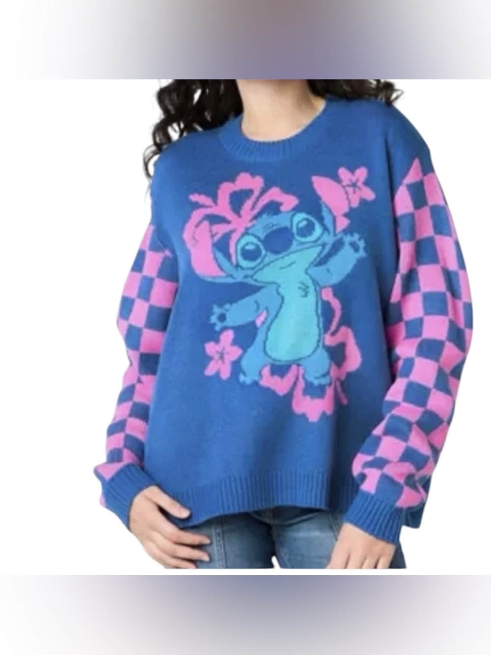 Lilo & Stitch Juniors Womens Crew Neck Long Sleeve Pullover Sweater